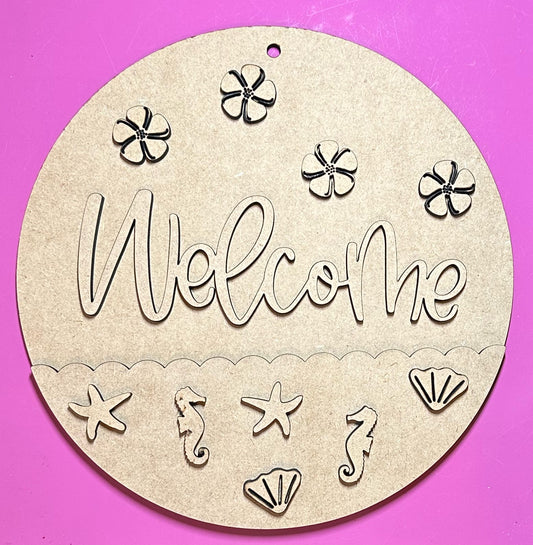 Beach Theme Welcome DIY Laser Cut Wood Sign Craft Paint Kit