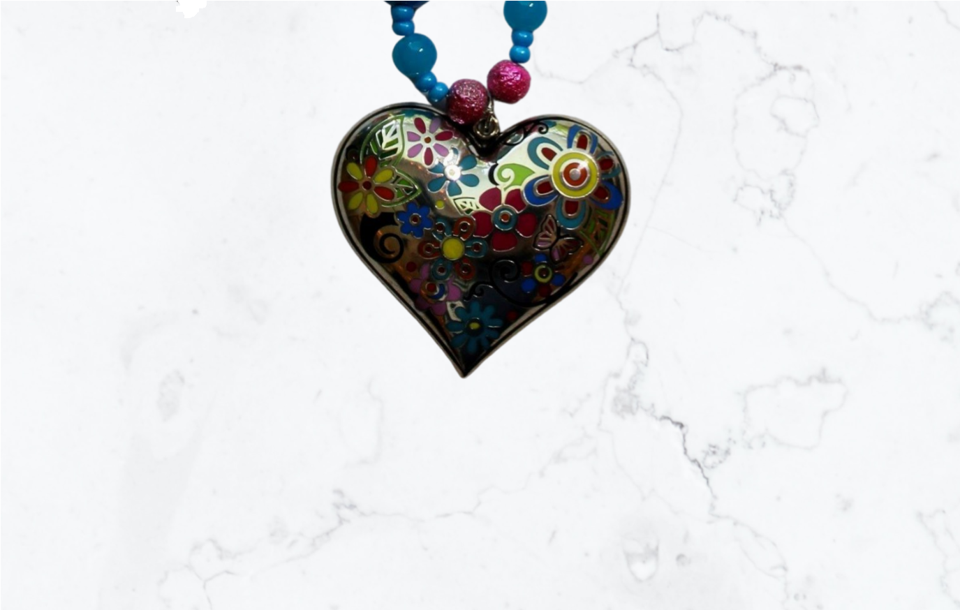 Flower Heart Pendant Bead Necklace