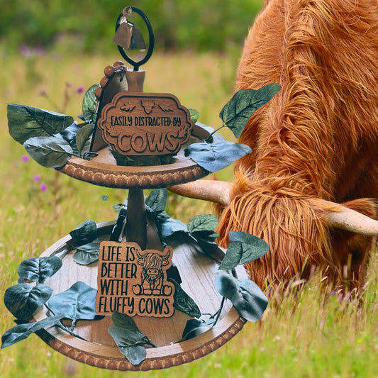Highland Cow Two Tiered Tray Set- With or Without Tiered Tray