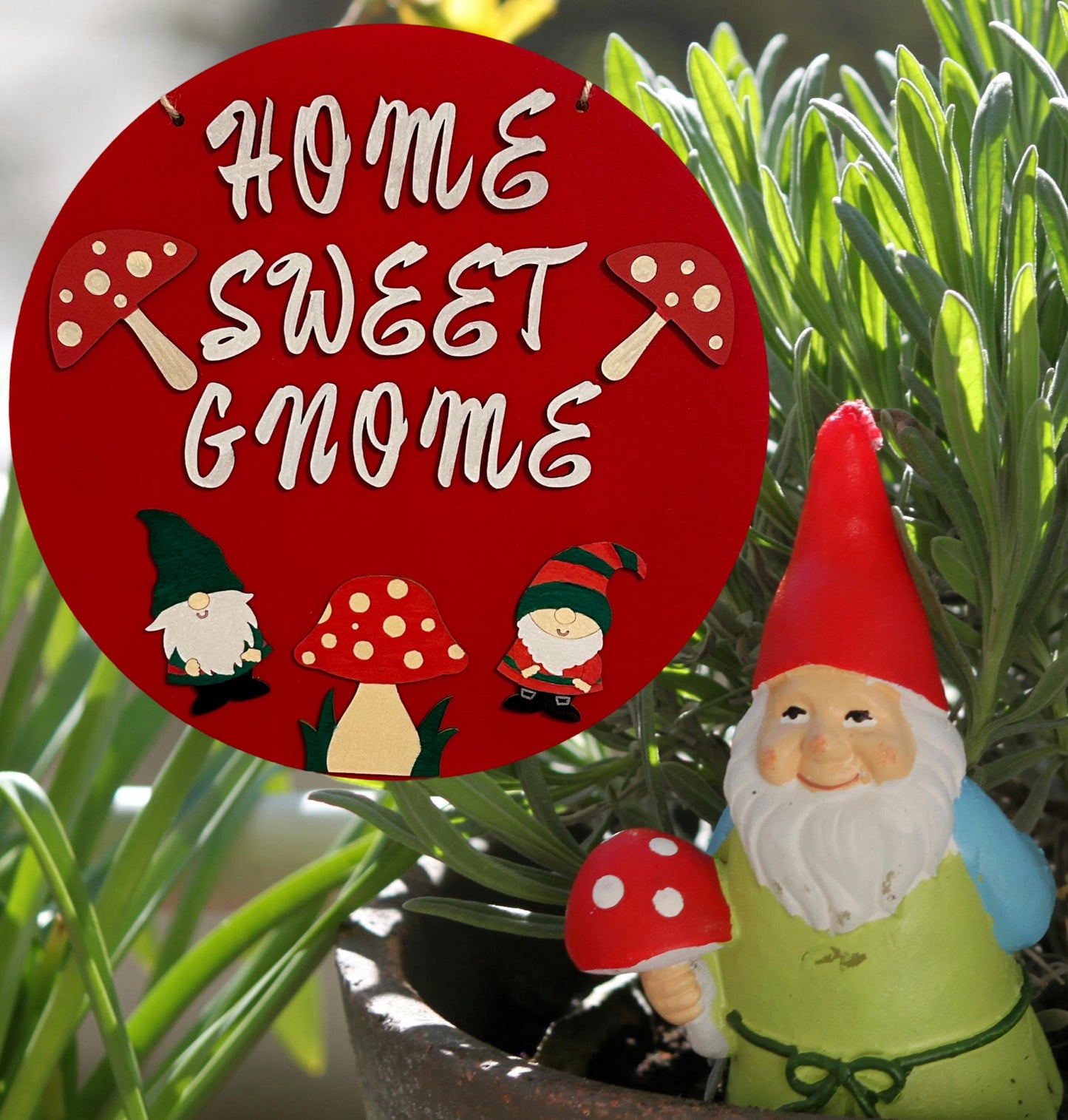 Home Sweet Gnome Lightweight Painted Wood Sign