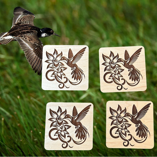 Hummingbird Laser Cut Lightweight Wood Coasters (Set of 4)