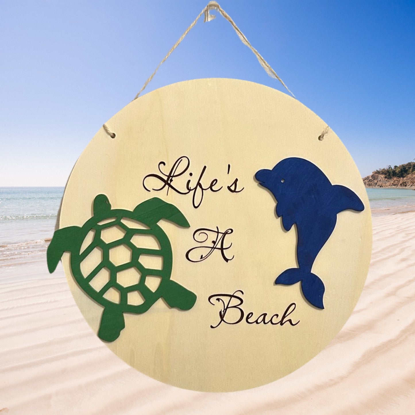 Life's A Beach Round Laser Engraved Lightweight Wood Wall Sign