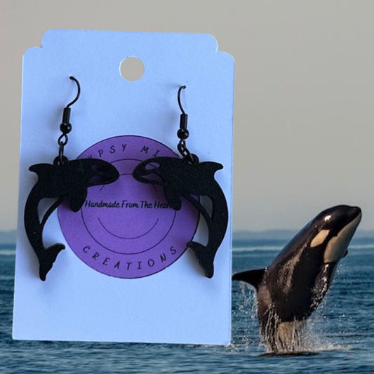 Orca Whale Laser Cut Lightweight Painted Wood Earrings