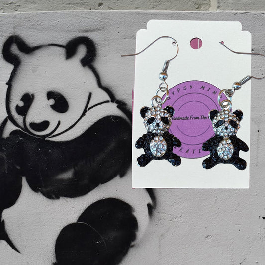 Panda Bear Diamond Glitter Earrings