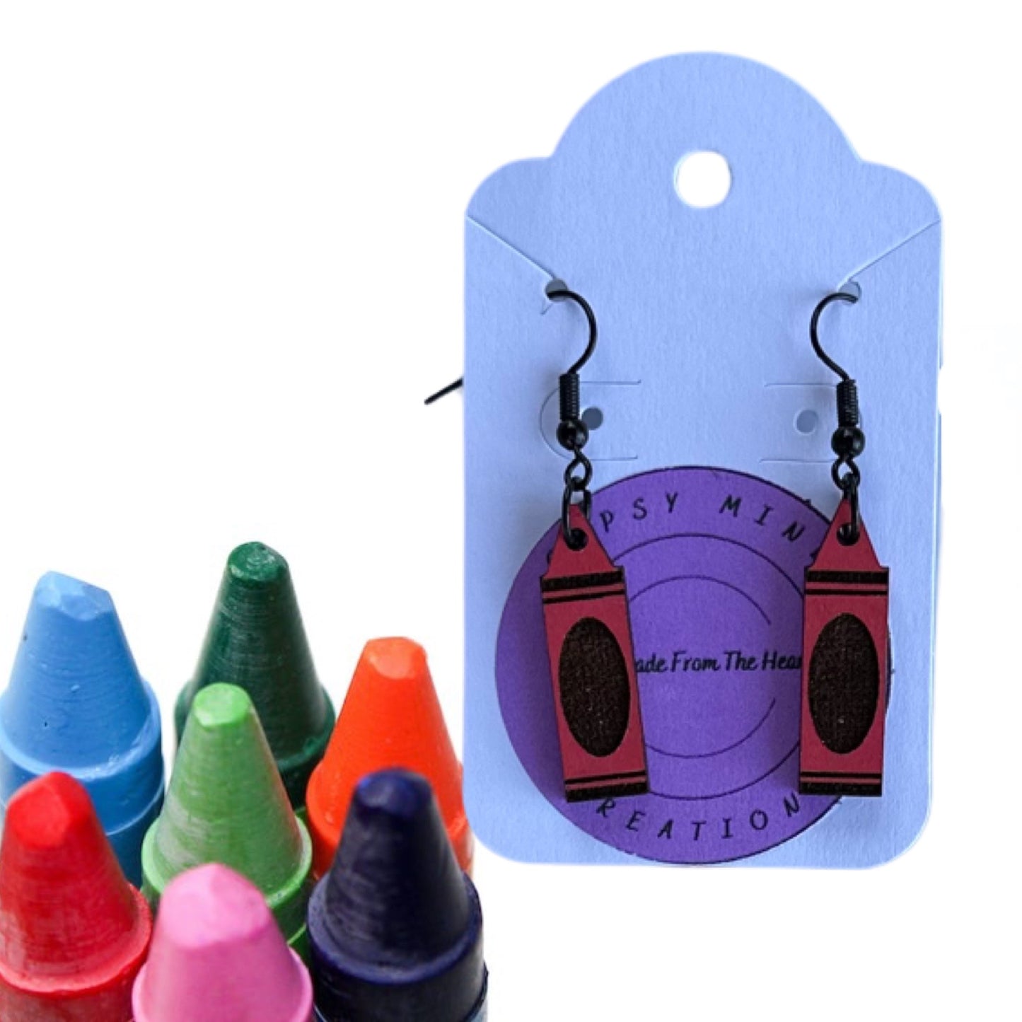 Crayon Laser Cut Lightweight Painted Wood Earrings- Multiple Colors