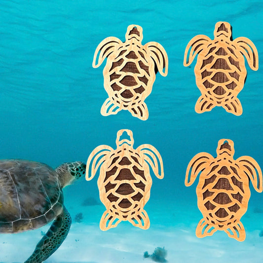 Sea Turtle Laser Cut Lightweight Wood Coasters (Set of 4)