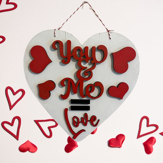 You & Me Heart Lightweight Painted Wood Sign