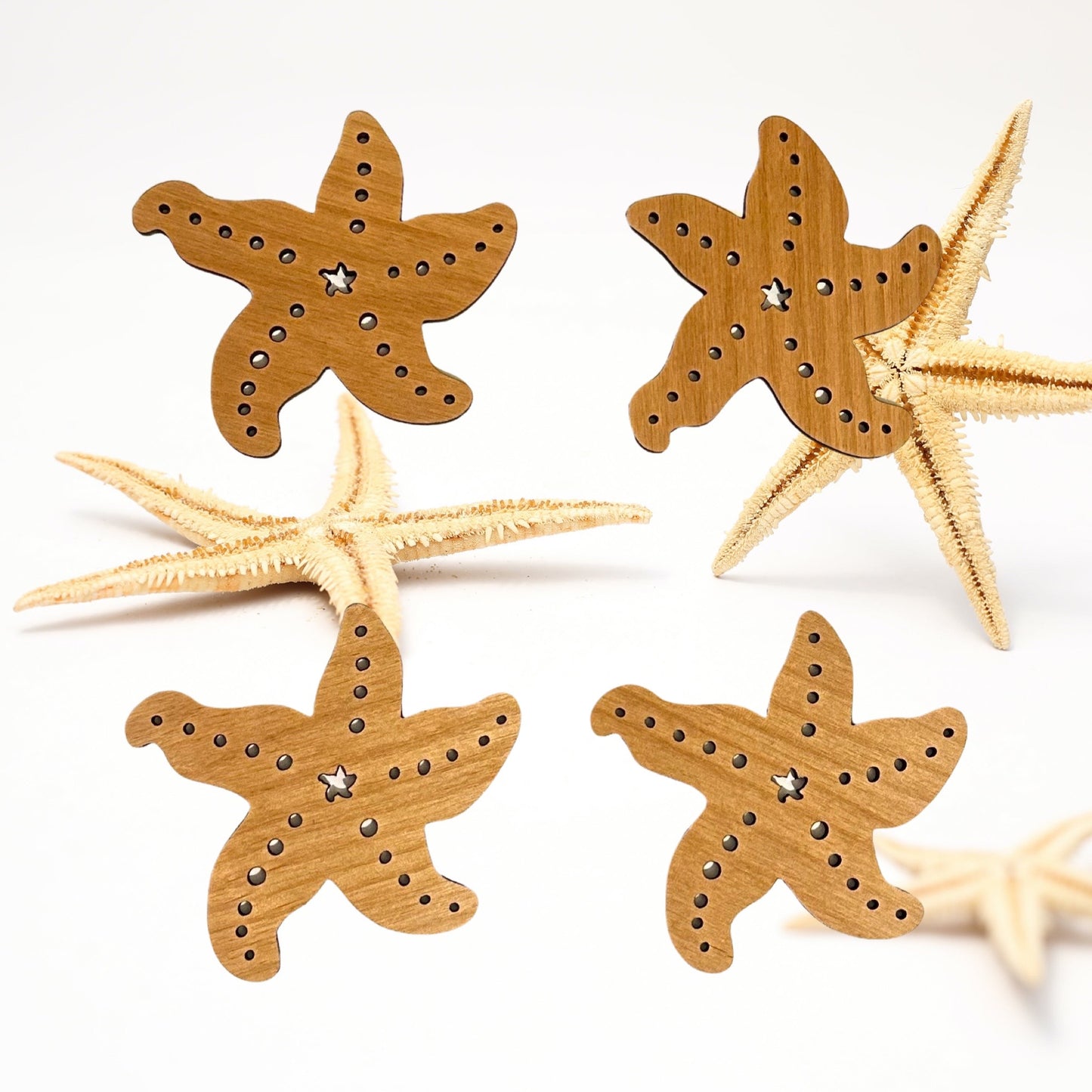 Starfish Laser Cut Wood Coasters (Set of 4)