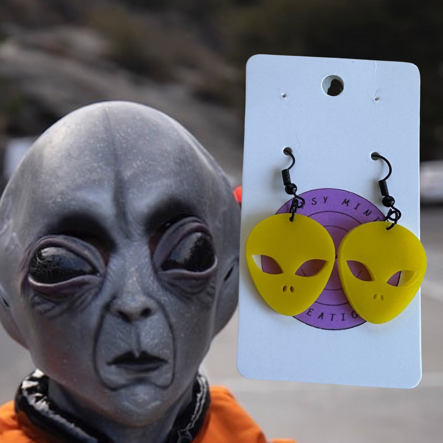 Alien Head Laser Cut Lightweight Acrylic Earrings- Multiple Colors