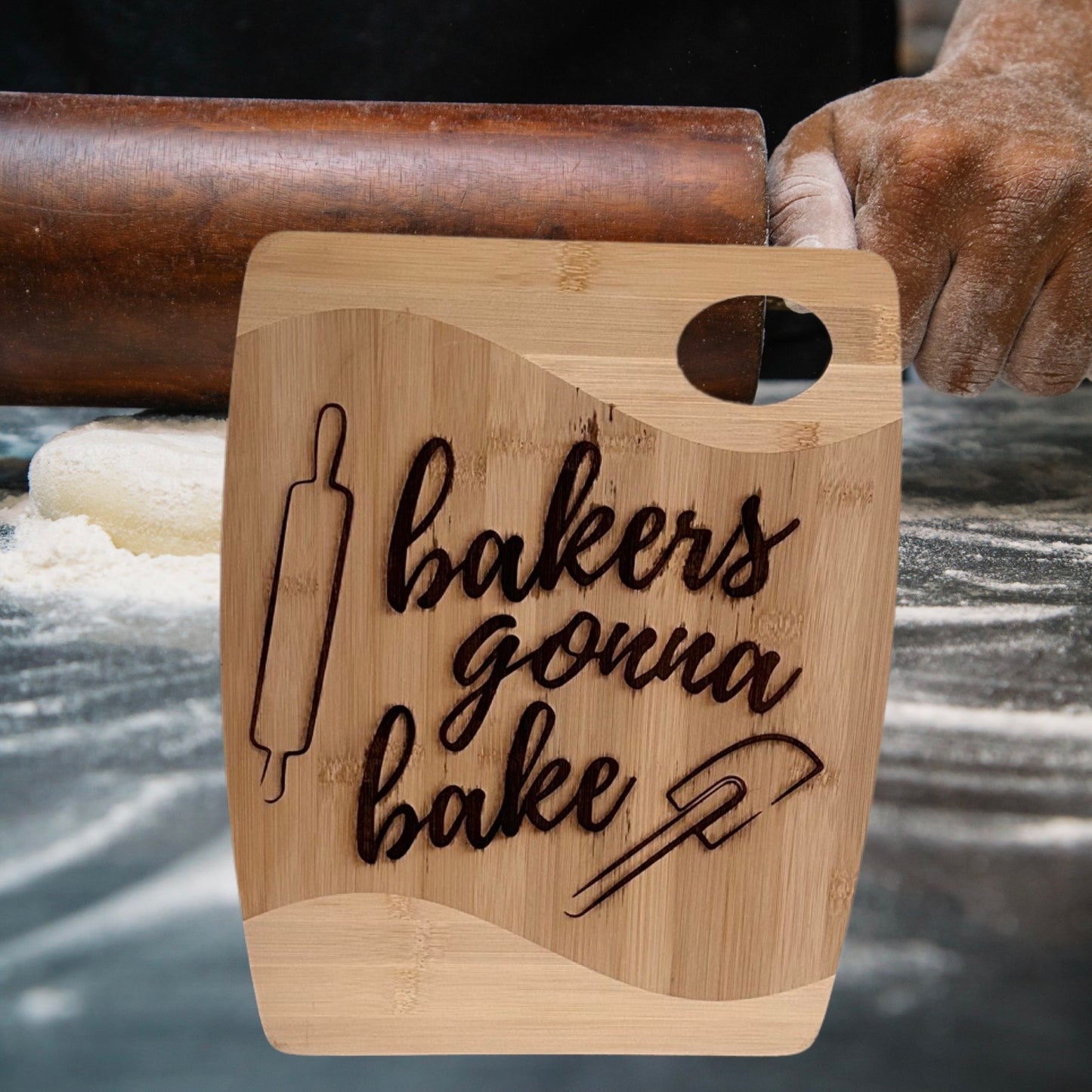 Bakers Gonna Bake Laser Engraved Two-Tone Bamboo Cutting Board