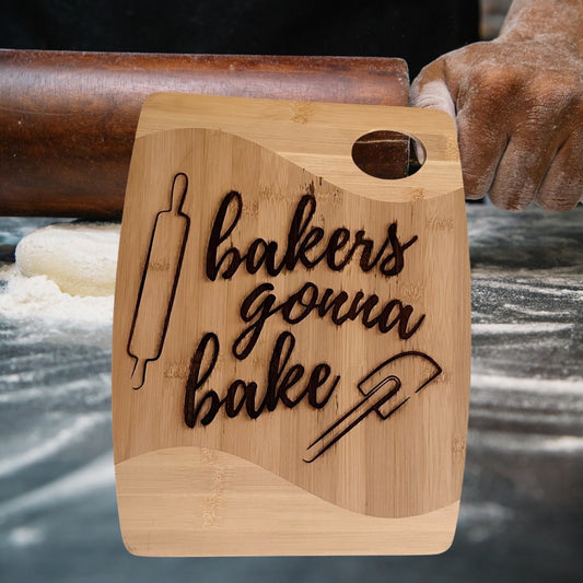 Bakers Gonna Bake Laser Engraved Two-Tone Bamboo Cutting Board
