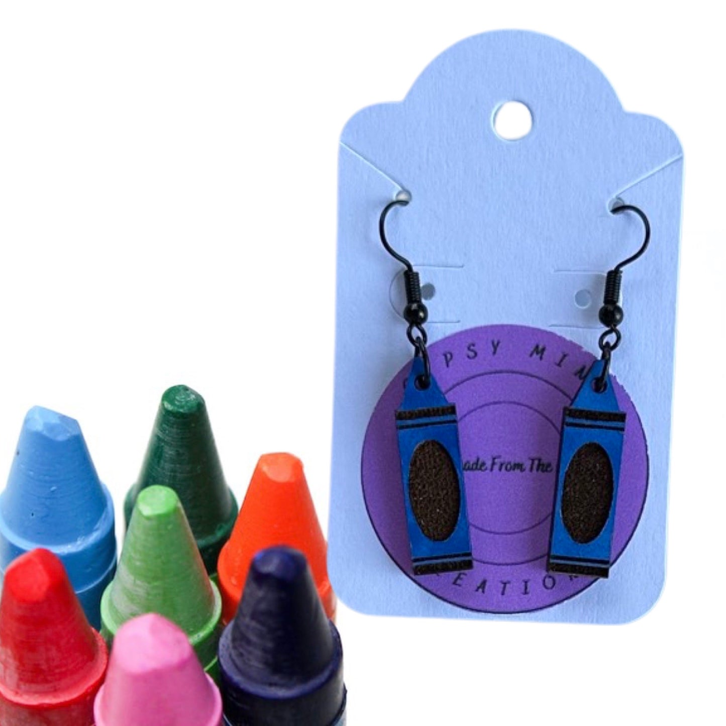 Crayon Laser Cut Lightweight Painted Wood Earrings- Multiple Colors