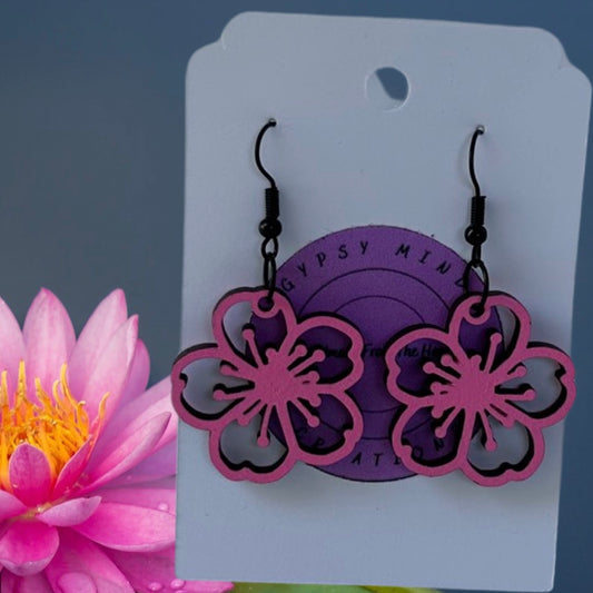 Cherry Blossom Laser Cut Lightweight Painted Wood Earrings