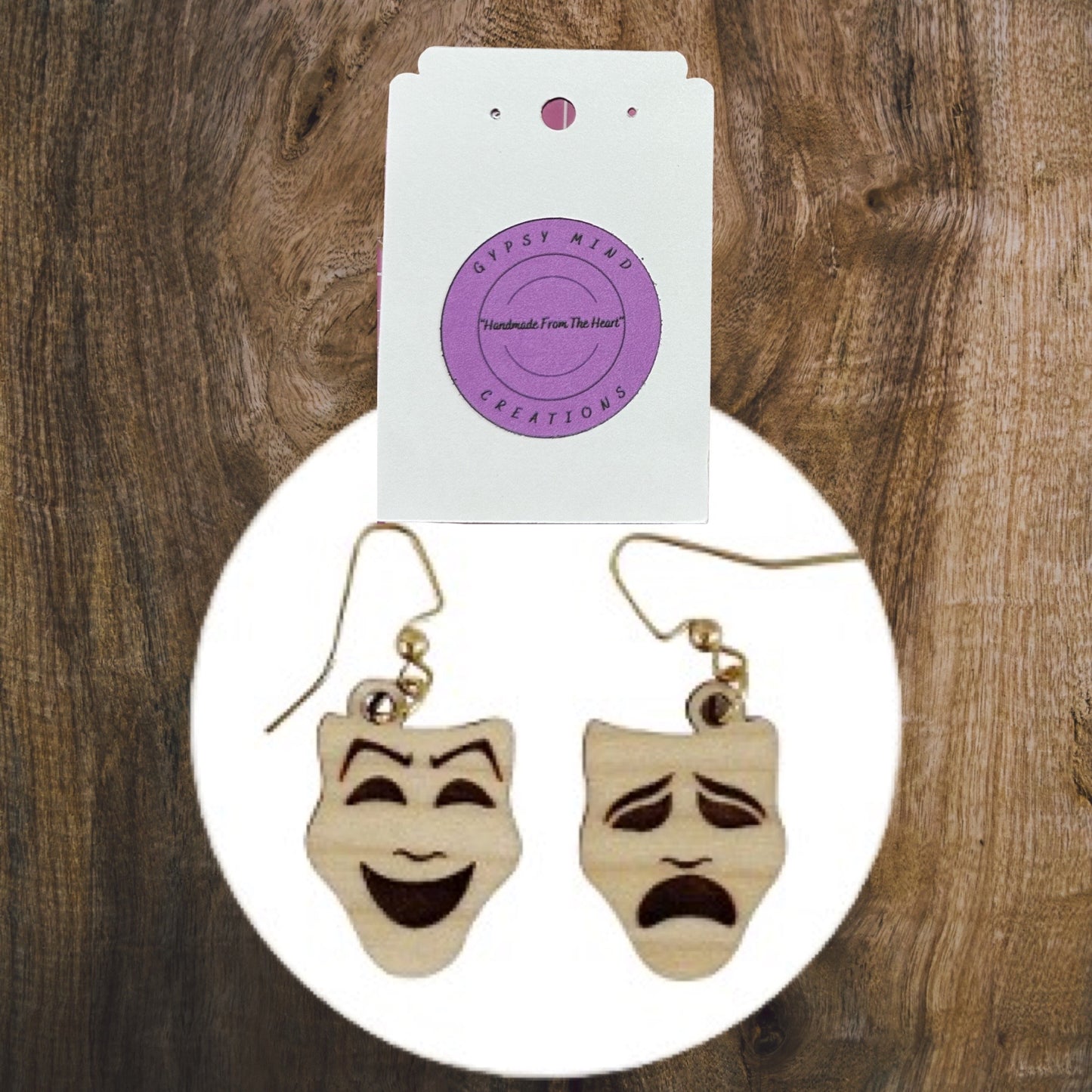 Comedy and Tragedy Laser Cut Lightweight Wood Earrings