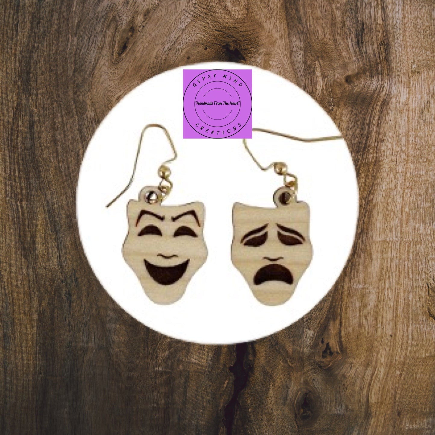Comedy and Tragedy Laser Cut Lightweight Wood Earrings