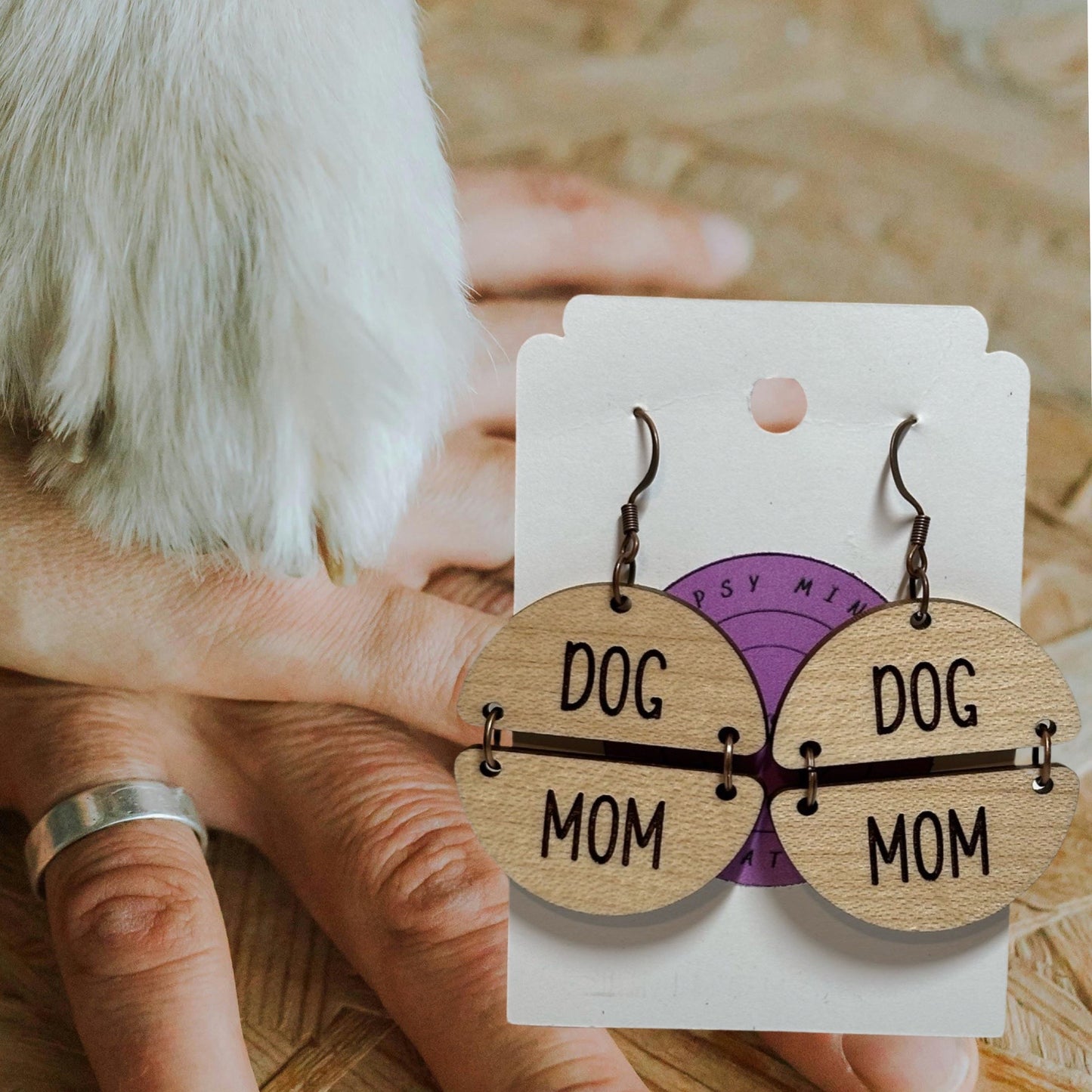 Dog Mom Laser Cut Lightweight Wood Earrings