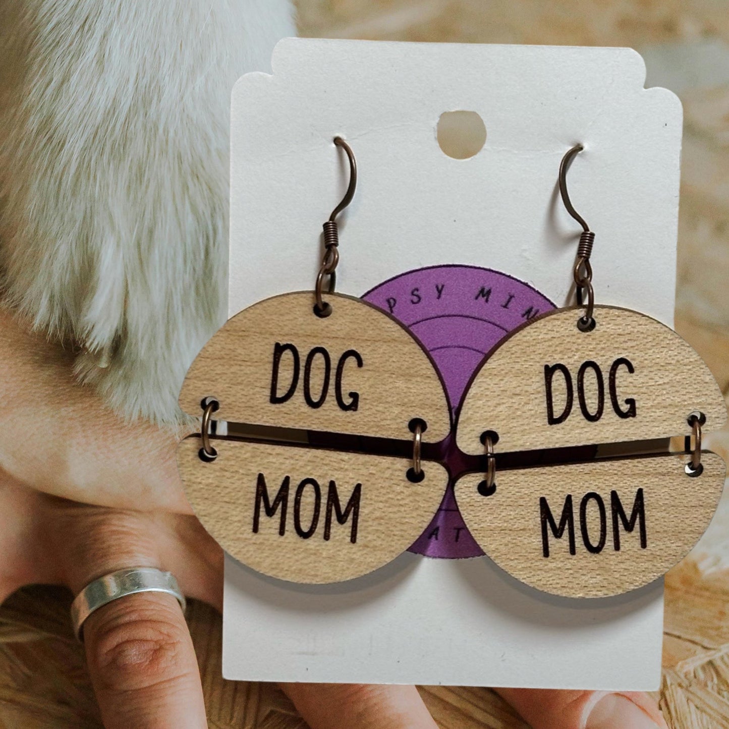 Dog Mom Laser Cut Lightweight Wood Earrings