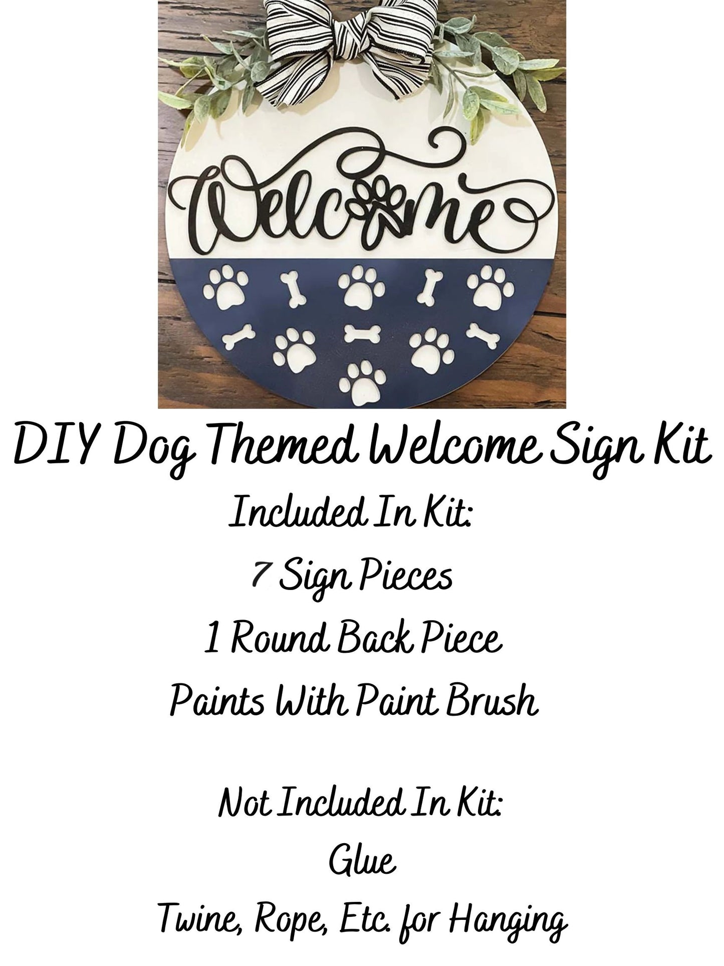 Dog Theme Welcome DIY Laser Cut Wood Sign Craft Paint Kit