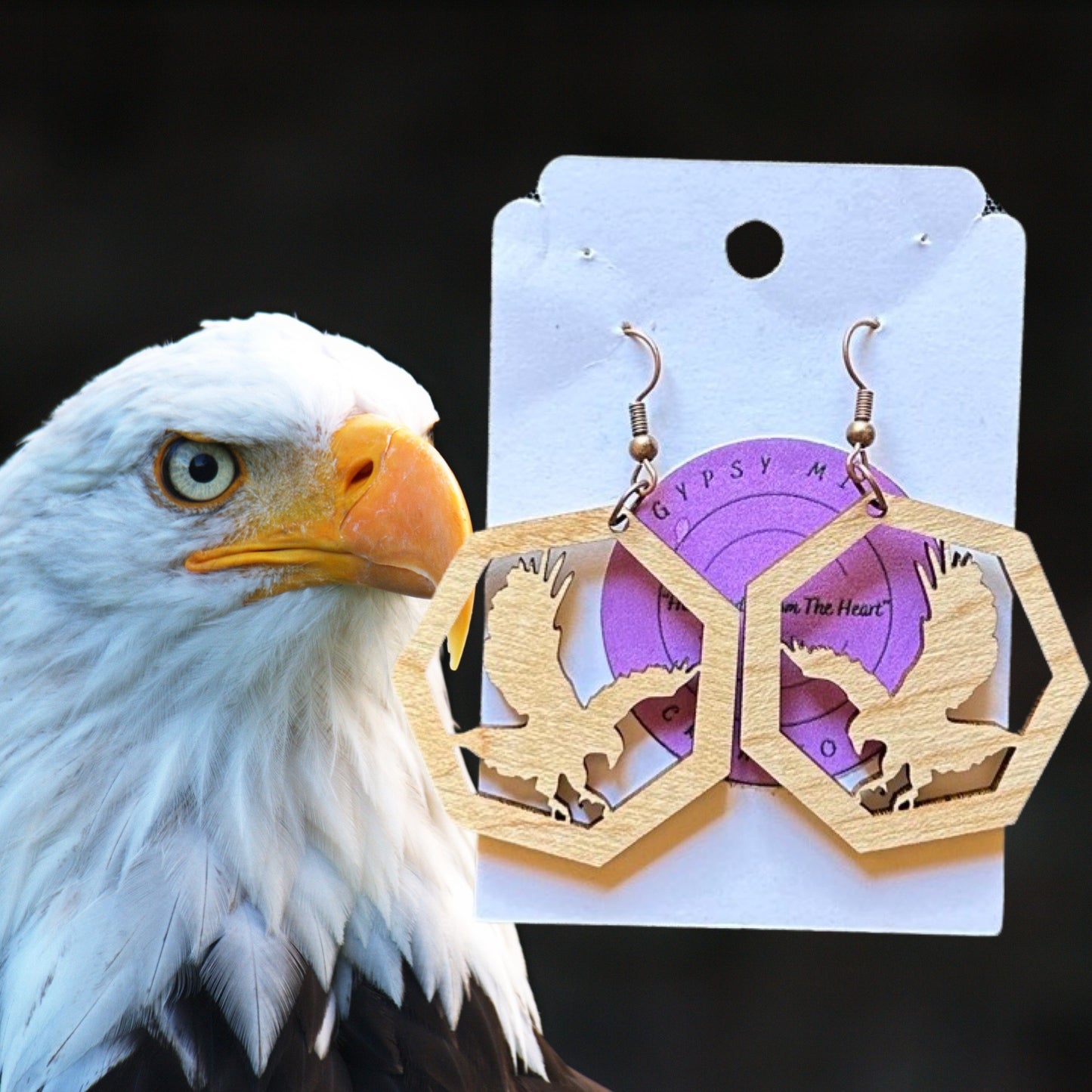 Eagle Has Landed Laser Cut Lightweight Wood Earrings