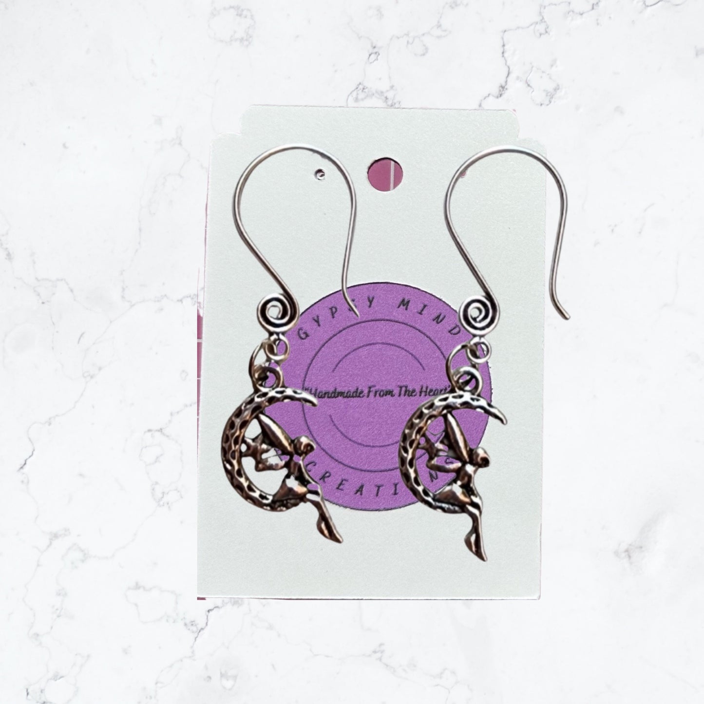 Purple & White Fairy Cameo Pendant Bead Necklace & Earring Set