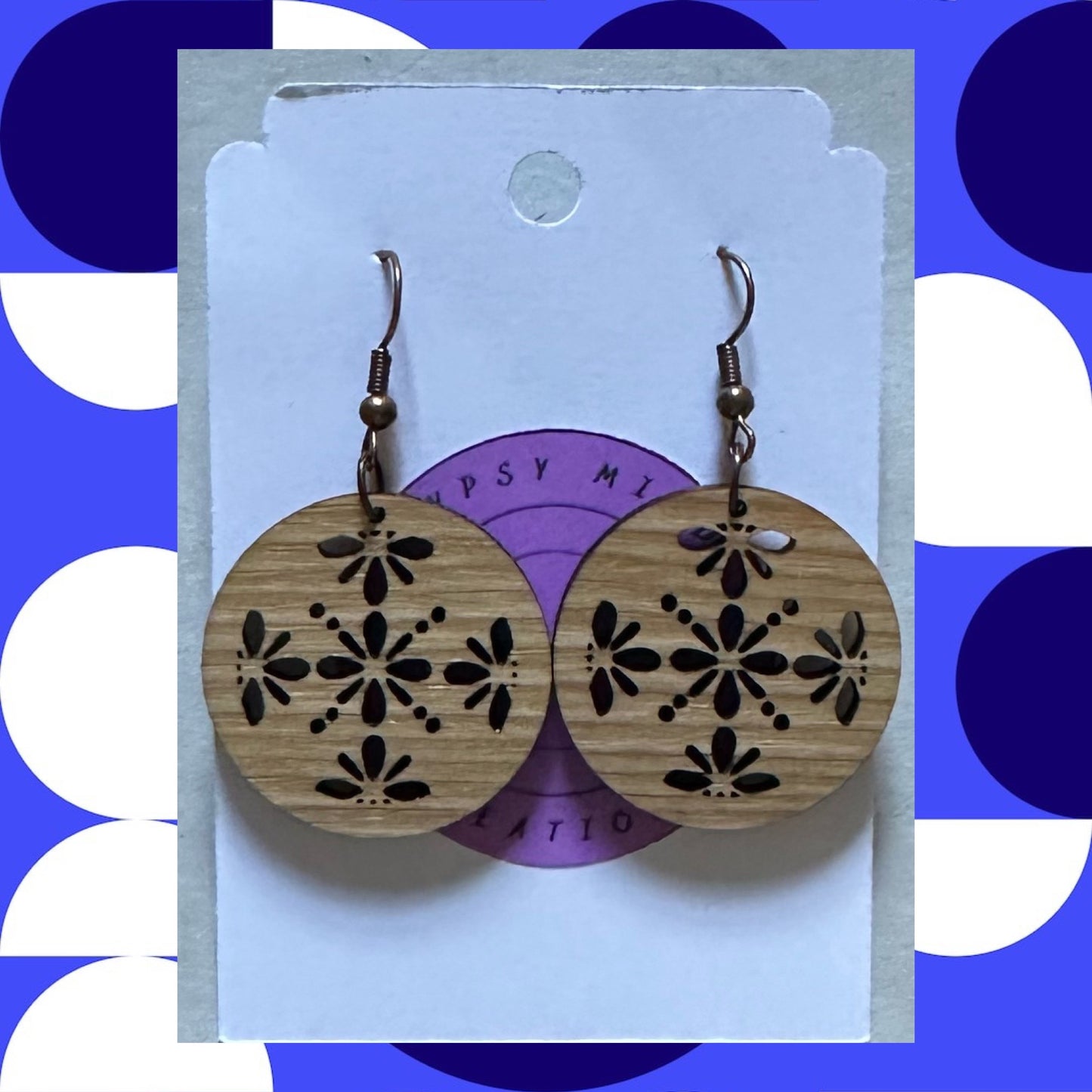 Flower Geometric Round Laser Cut Lightweight Wood Earrings