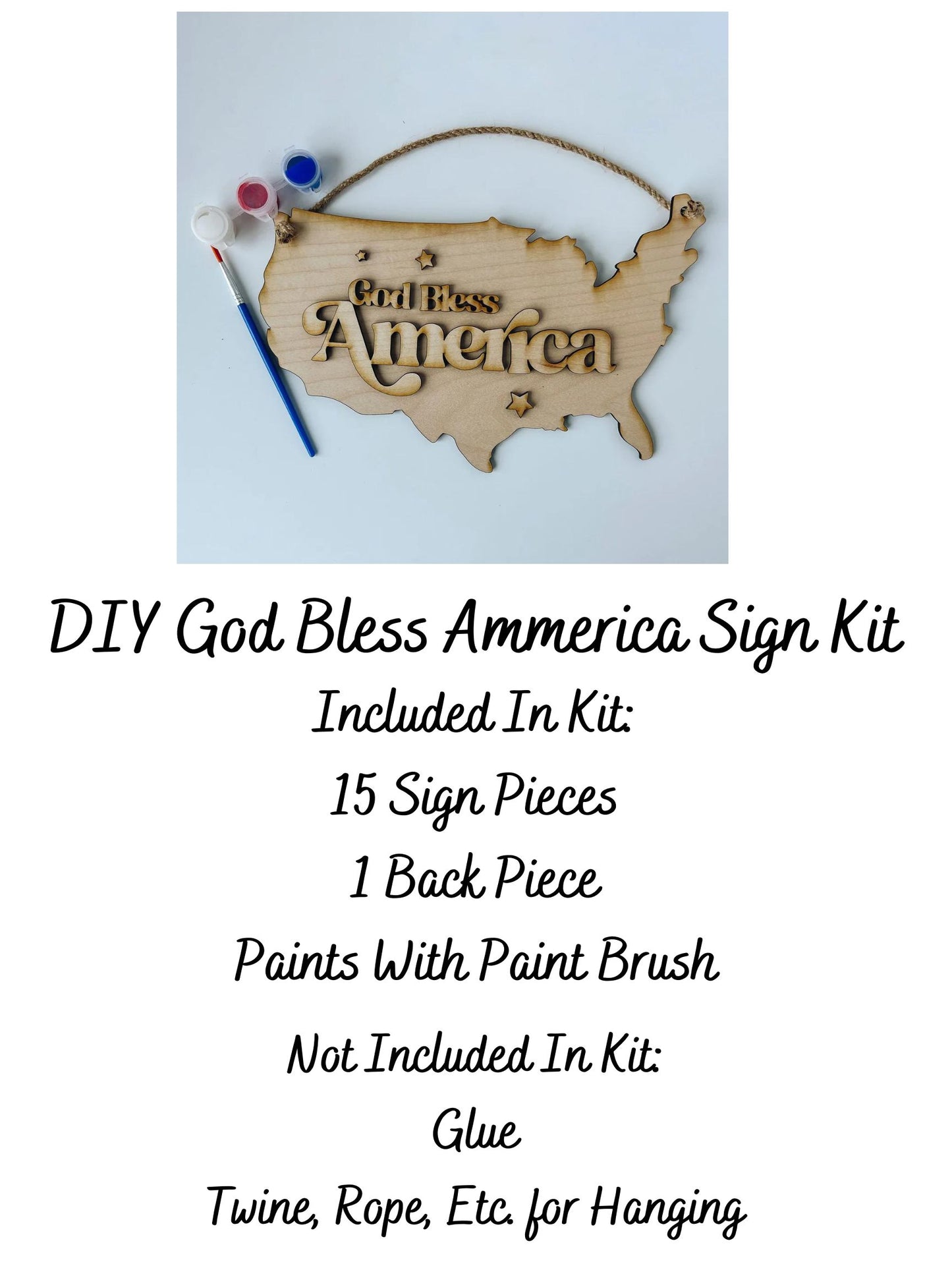 God Bless America DIY Laser Cut Wood Sign Craft Paint Kit