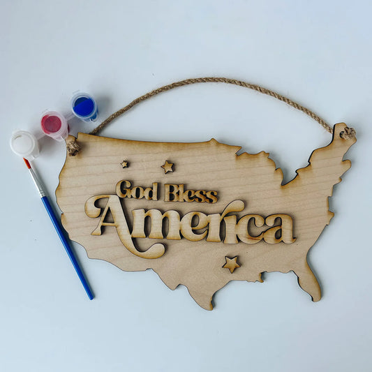 God Bless America DIY Laser Cut Wood Sign Craft Paint Kit