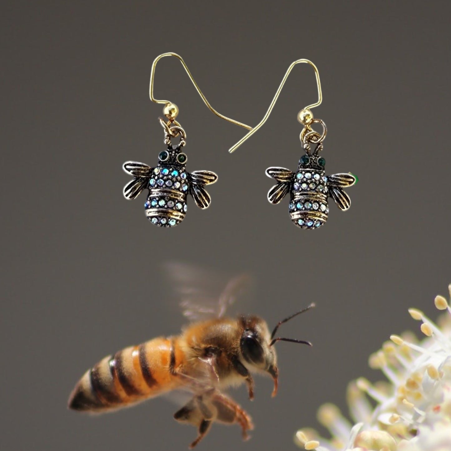 Gold Bumblebee Diamond Glitter Earrings