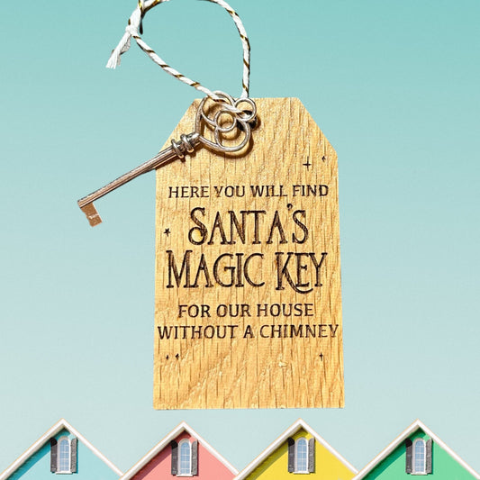 Santa's Magic Key Laser Cut Lightweight Red Oak Wood Tag Ornament- Multiple Choices