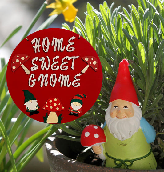 Home Sweet Gnome Lightweight Painted Wood Sign