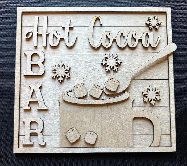 Hot Cocoa Bar DIY Laser Cut Wood Sign Craft Paint Kit