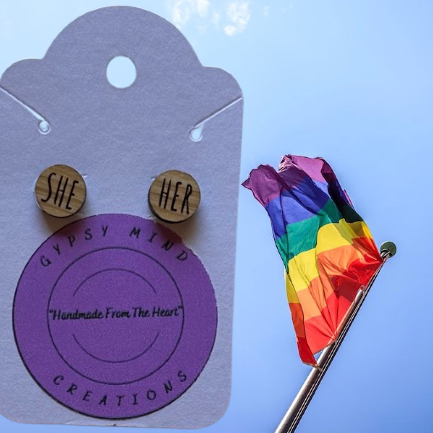 LGBTQ+ Pronoun Laser Cut Lightweight Stud Wood Earrings- Multiple Choices