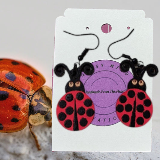 Ladybug Laser Cut Lightweight Painted Wood Earrings