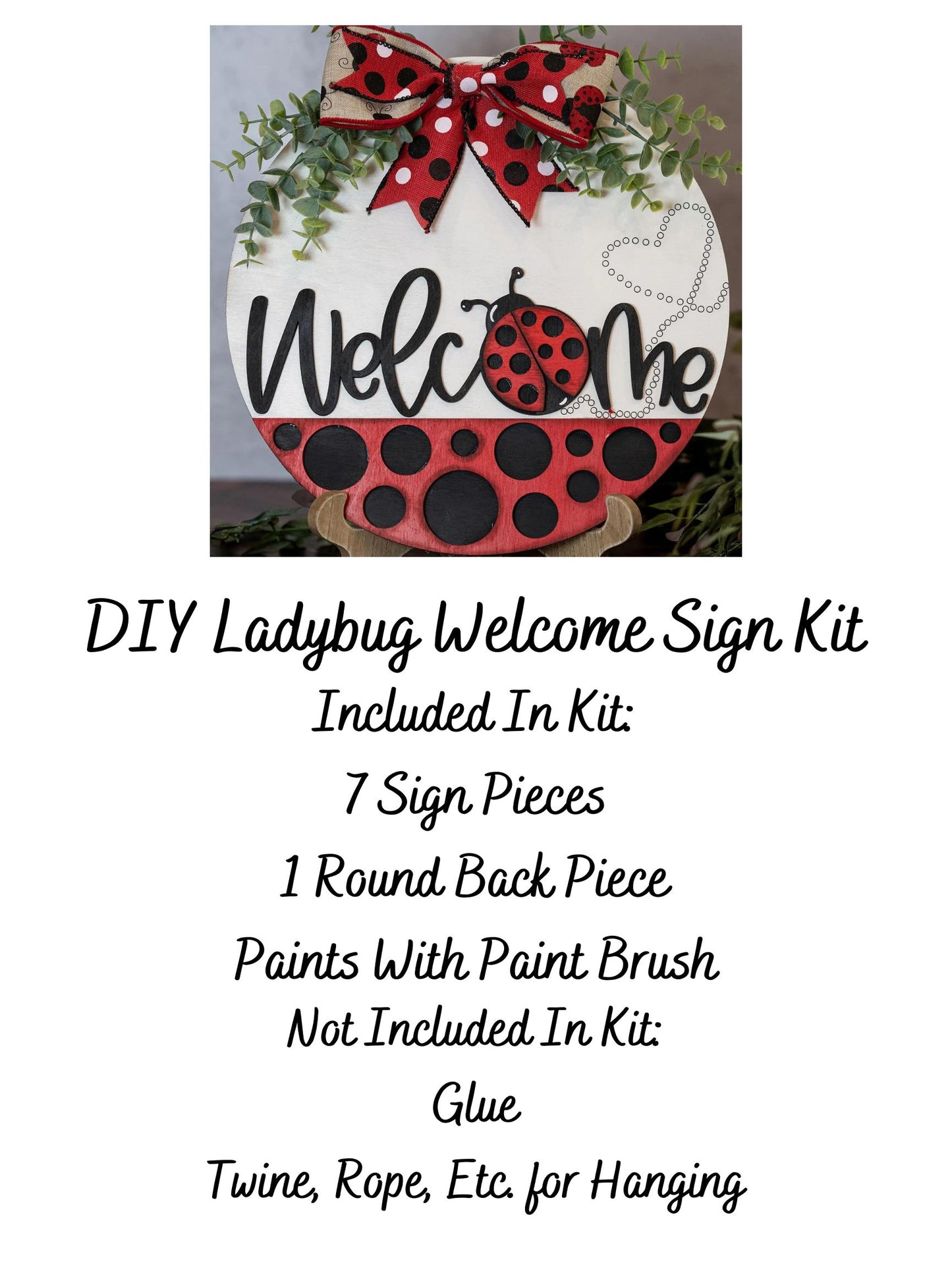 Ladybug Welcome DIY Laser Cut Wood Sign Craft Paint Kit