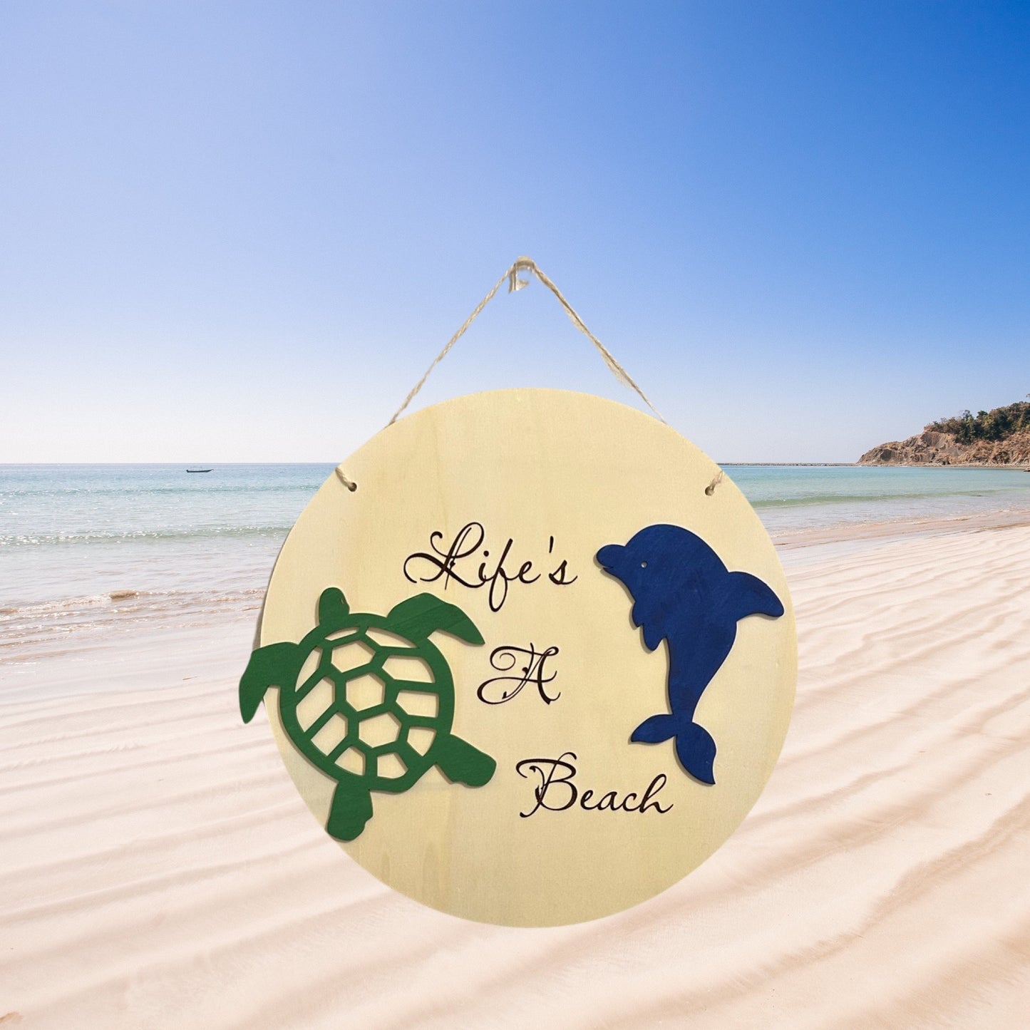 Life's A Beach Round Laser Engraved Lightweight Wood Wall Sign