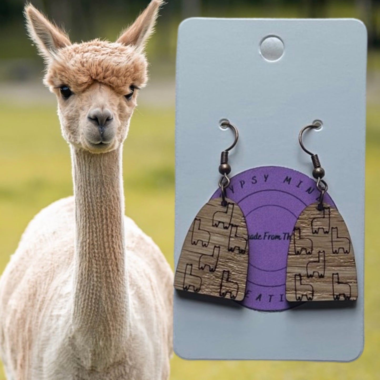 Llama Dangle Laser Cut Lightweight Wood Earrings