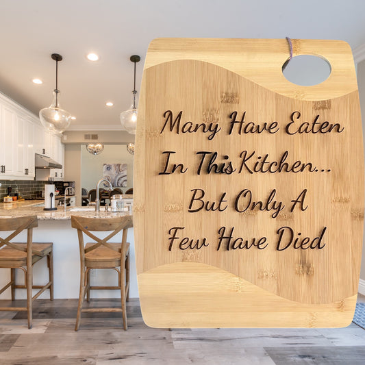 Many Have Eaten Laser Engraved Two-Tone Bamboo Cutting Board