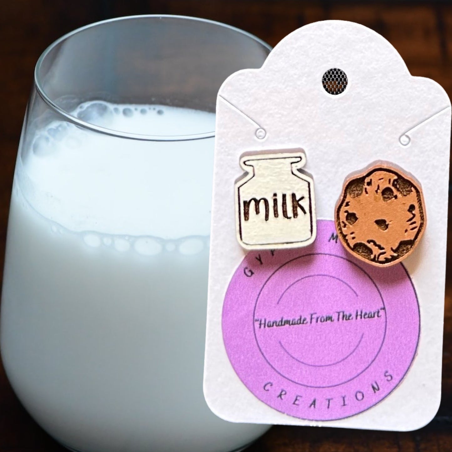 Milk & Cookies Laser Cut Lightweight Painted Stud Wood Earrings