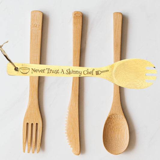 Never Trust A Skinny Chef Laser Engraved Bamboo Fork