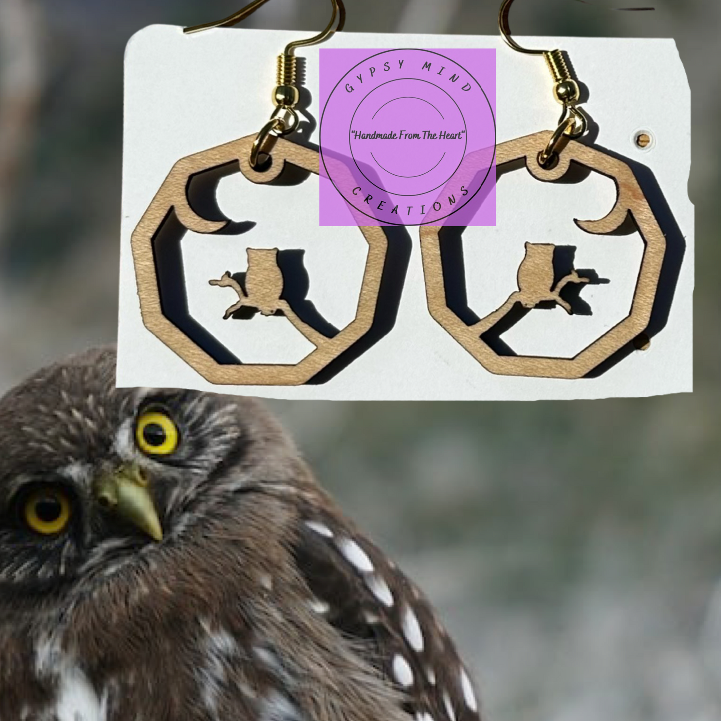 Night Owl Laser Cut Lightweight Wood Earrings
