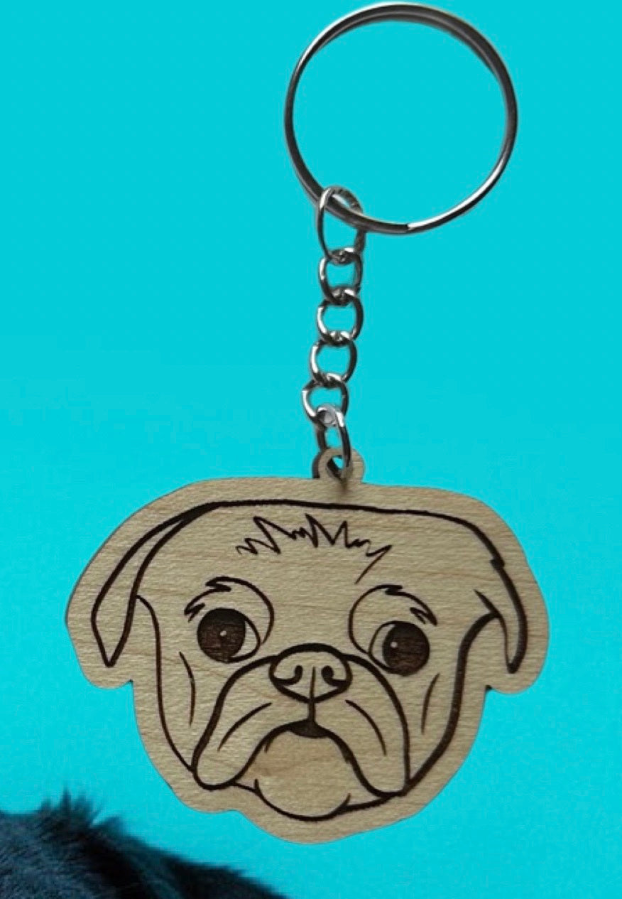Dog Breed Laser Cut Lightweight Wood Keychains- Multiple Breeds- Maple Hardwood