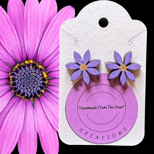 Purple Flower Laser Cut Lightweight Painted Stud Wood Earrings