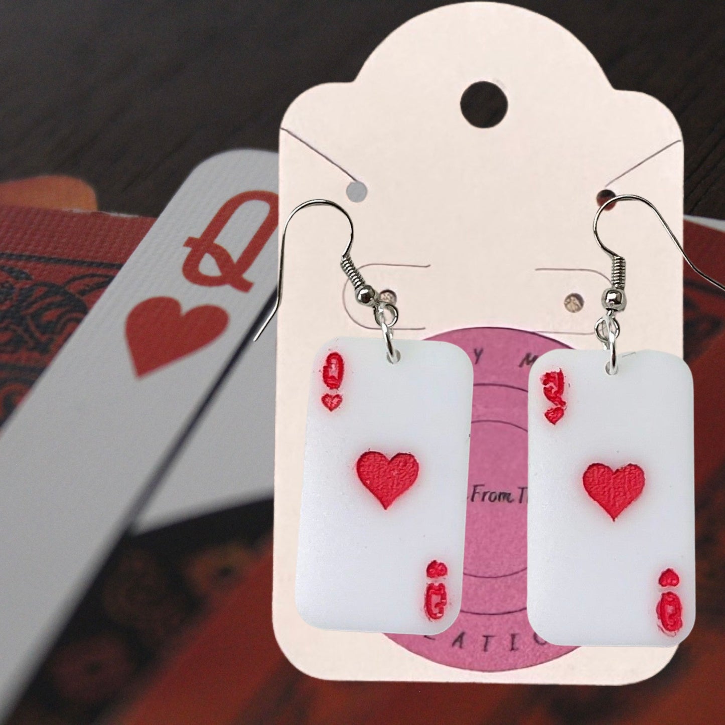 Queen of Hearts Card Laser Cut Lightweight Acrylic Earrings