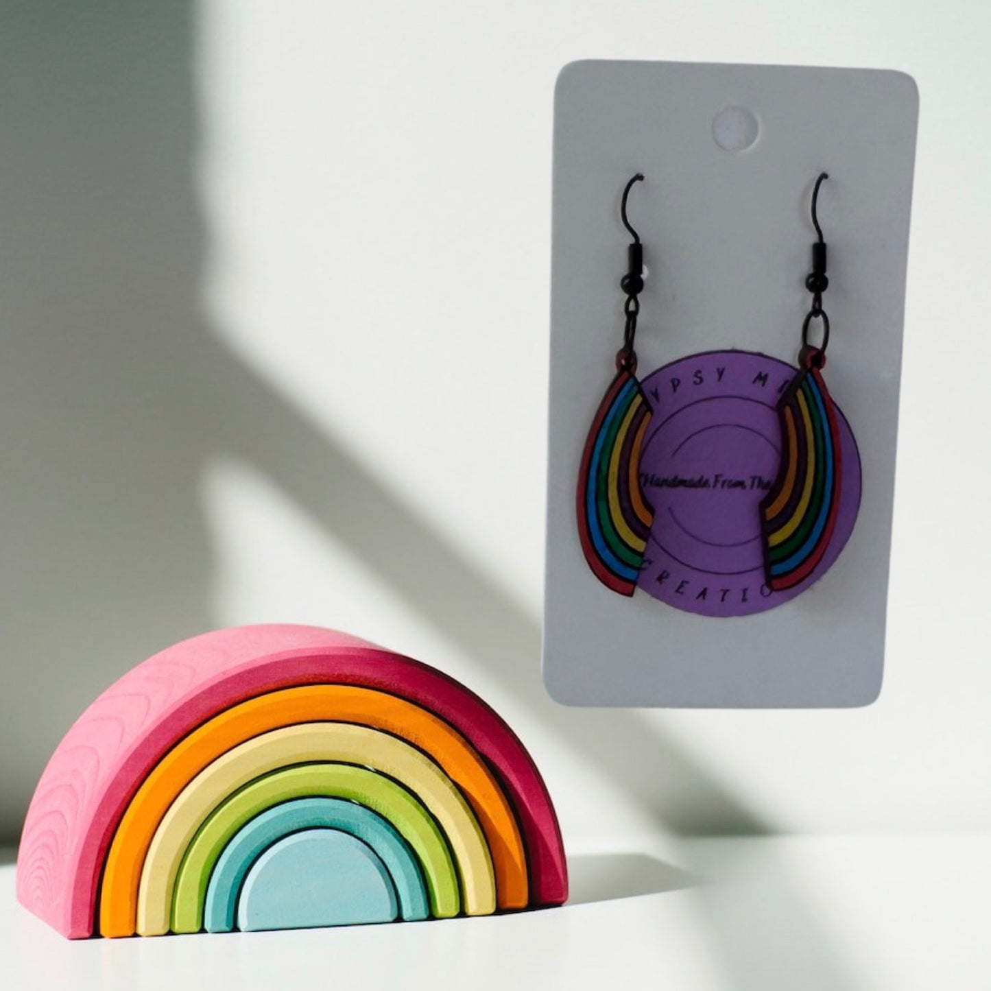 Rainbow Laser Cut Lightweight Painted Wood Earrings