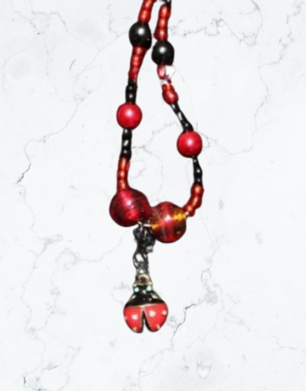 Red and Black Ladybug Pendant Bead Necklace