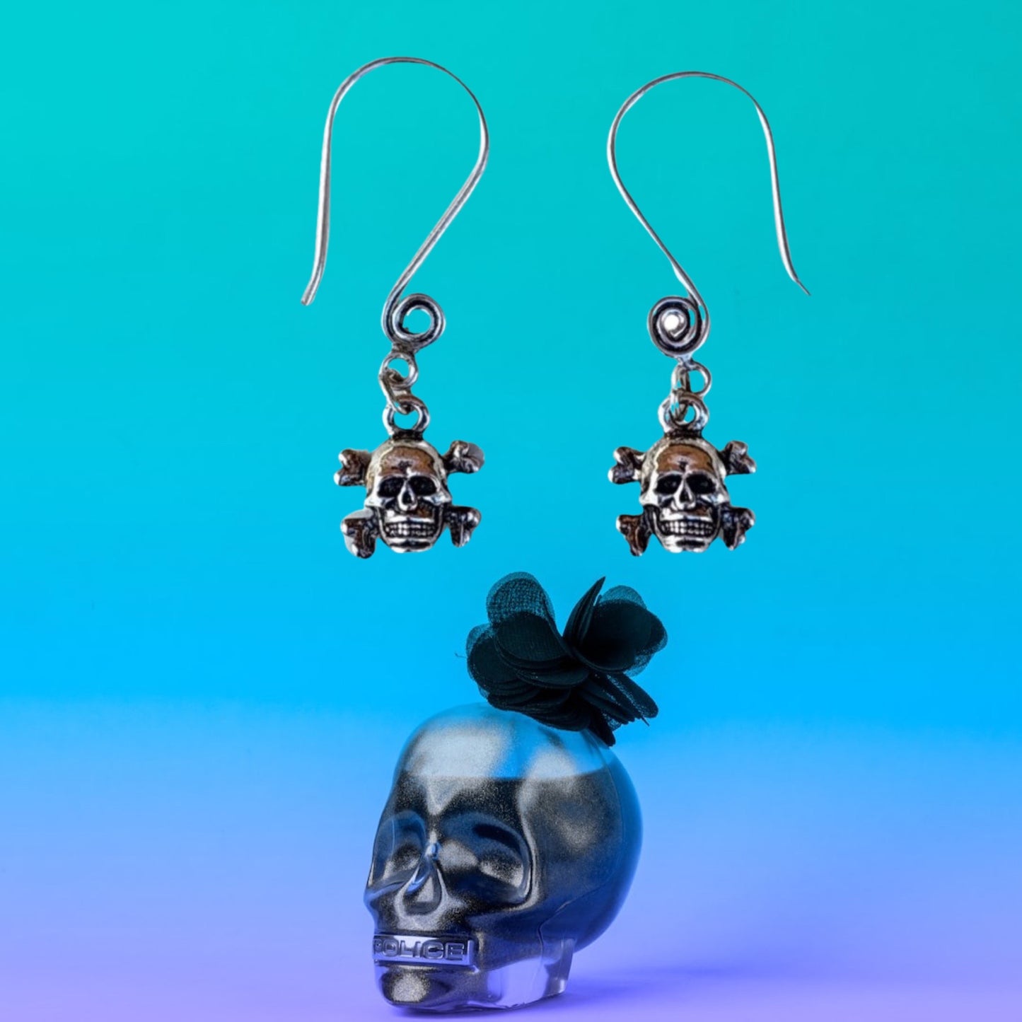 Skull & Crossbones Swirl Ear Wire Earrings