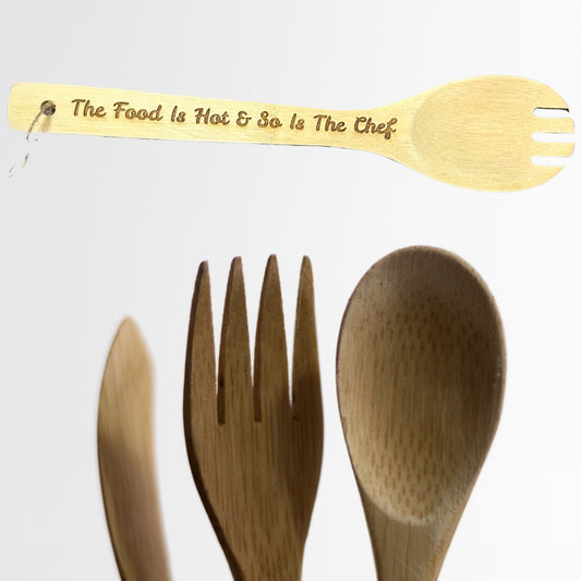 The Food Is Hot Laser Engraved Bamboo Fork