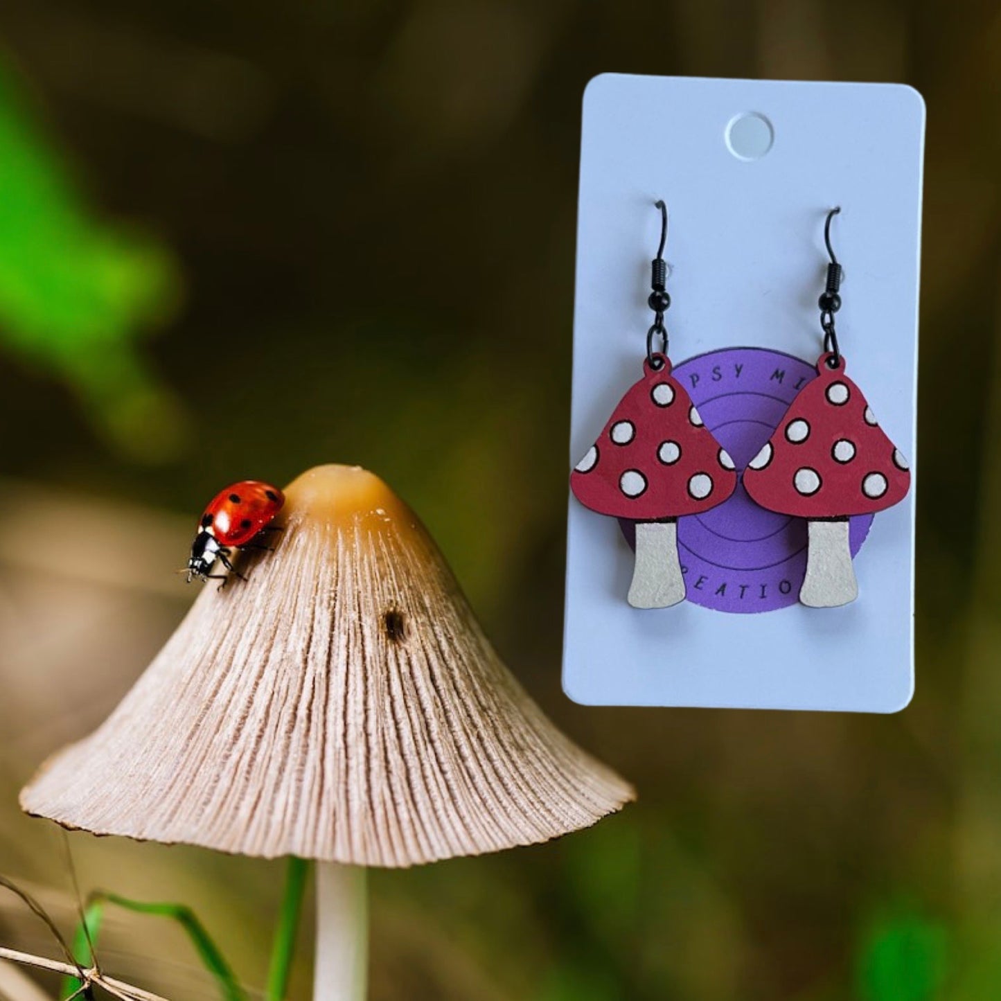 Triangle Mushroom Laser Cut Lightweight Painted Wood Earrings