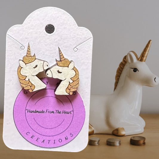 Unicorn Laser Cut Lightweight Painted Stud Wood Earrings