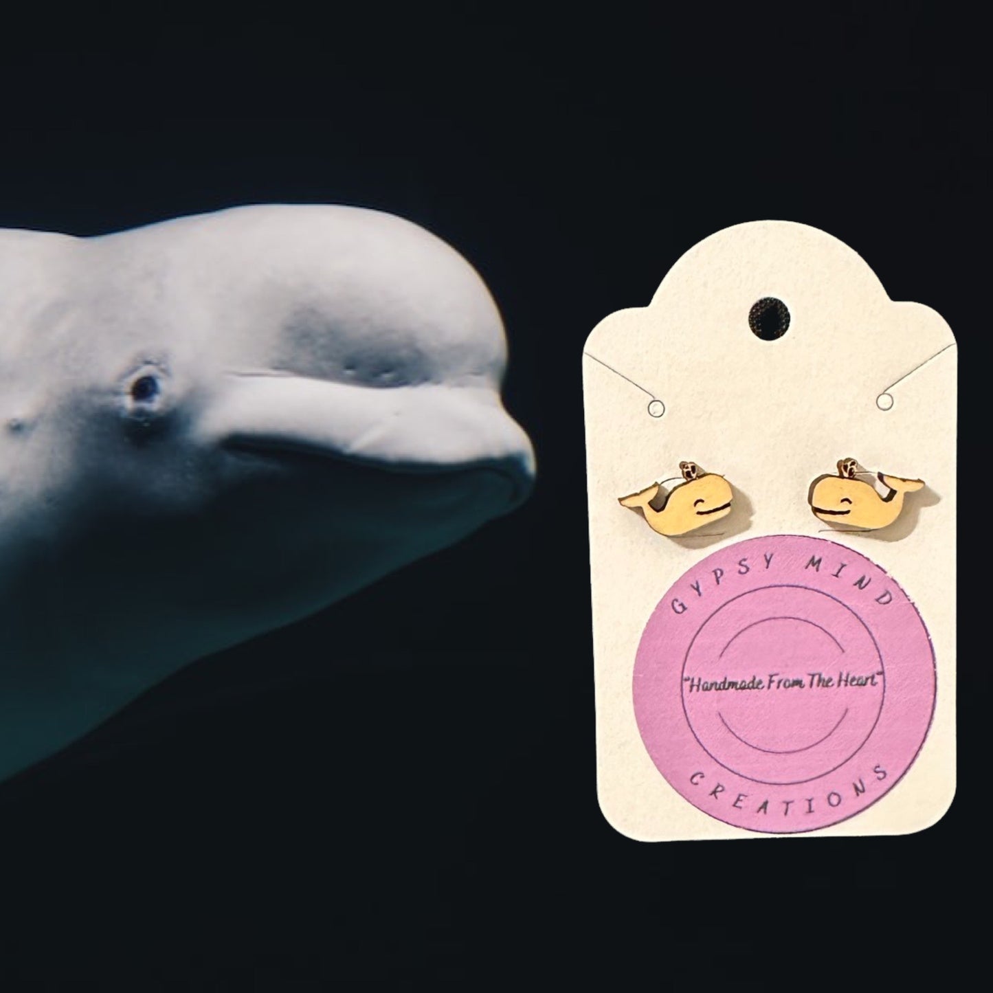 Whale Laser Cut Lightweight Stud Wood Earrings